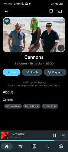 disconnected and shortcut does not show tracks or albums