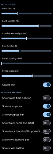 Lyrics Settings