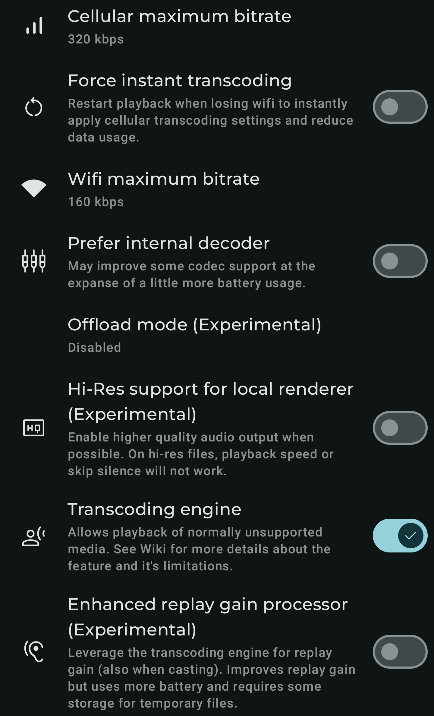 Settings - Playback - Decoding and transcoding - Wiki - Symfonium 